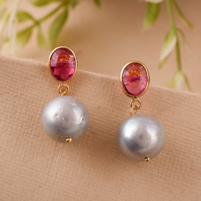 Ruby Pearls Silver Earrings