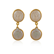 Double Coin Pearl Silver Earrings