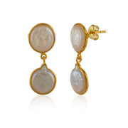 Double Coin Pearl Silver Earrings