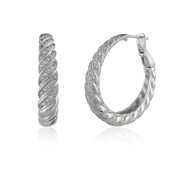 Sterling silver white zircon hoop earring