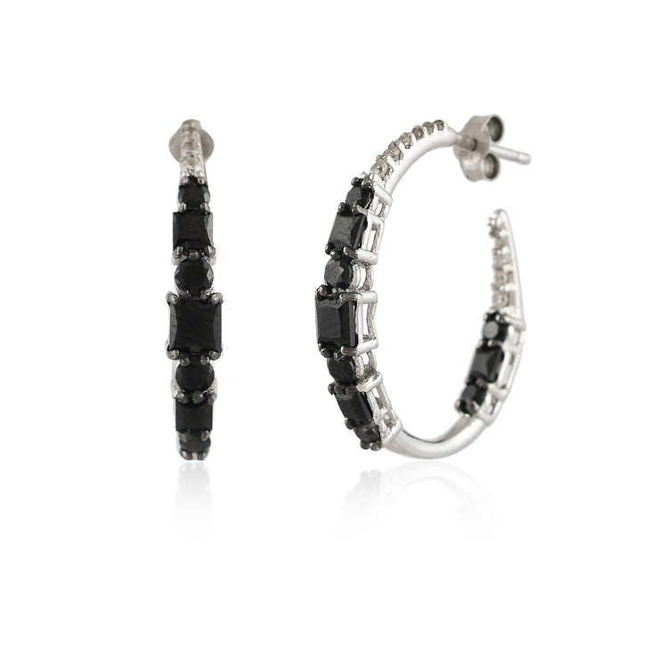 Sterling silver natural black spinnel earrings