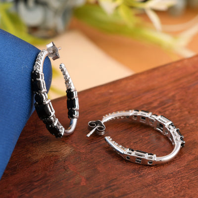 Sterling silver natural black spinnel earrings