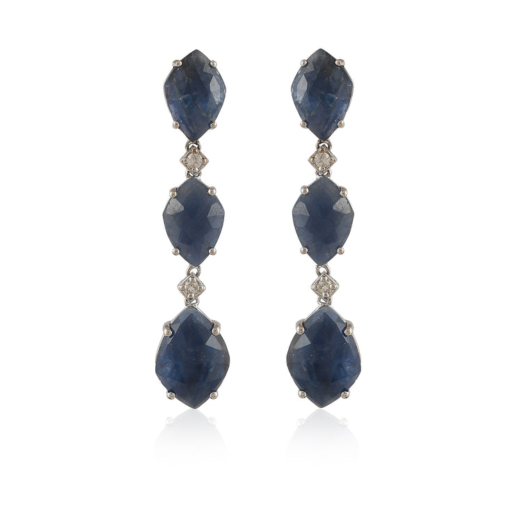 Sterling silver natural blue sapphire 3 tier earring