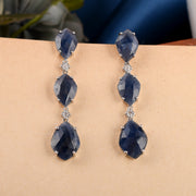 Sterling silver natural blue sapphire 3 tier earring