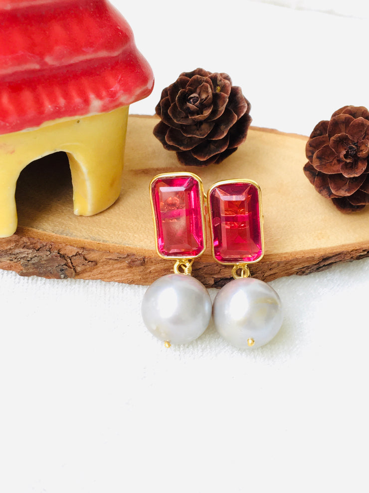 Ruby Hydro  Pearls Silver Earrings