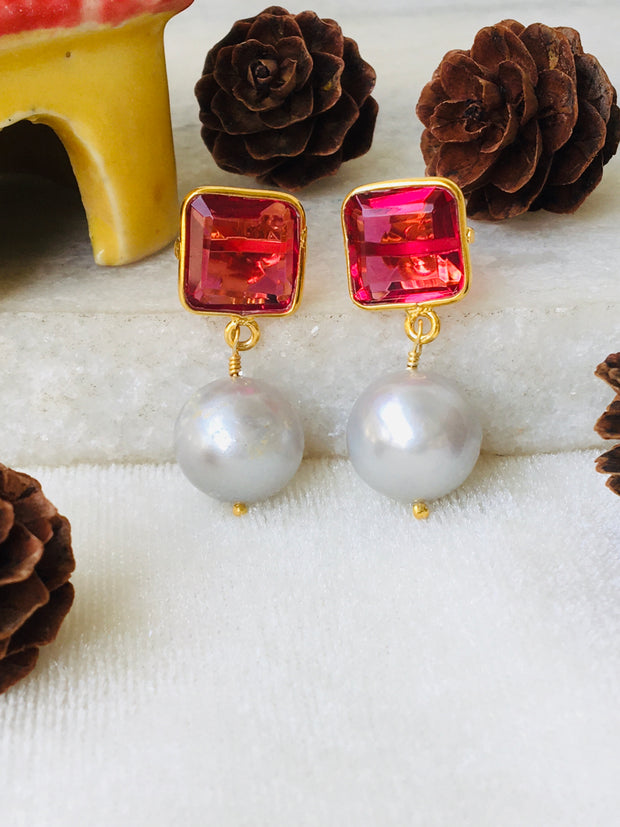 Ruby Hydro Pearls Silver Earrings